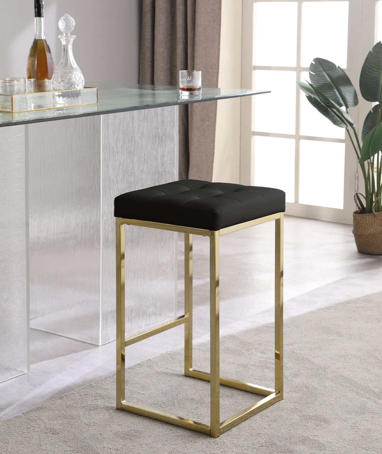 Nicola Black Faux Leather Stool - galleria furniture outlet
