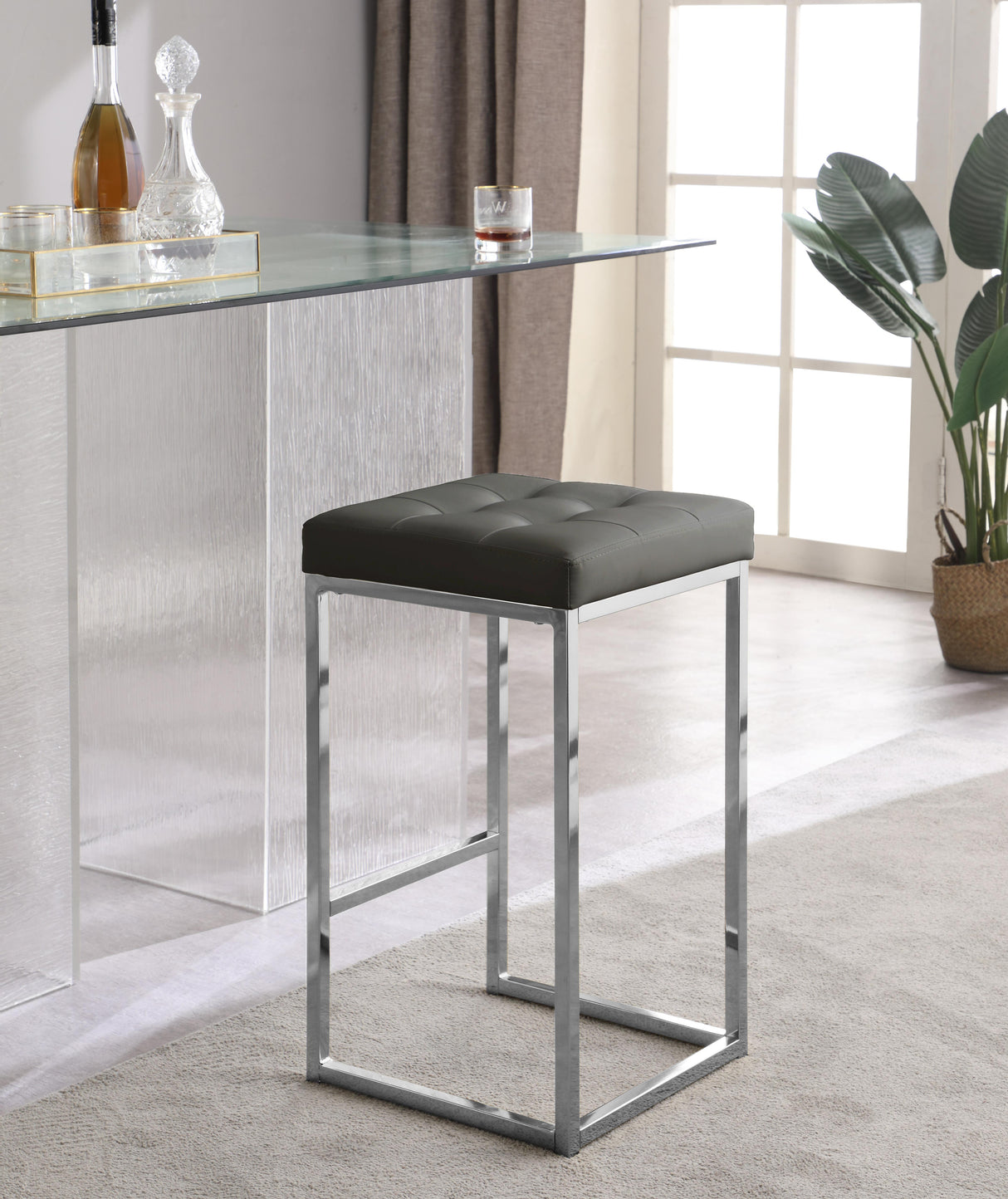Nicola Grey Faux Leather Stool - galleria furniture outlet