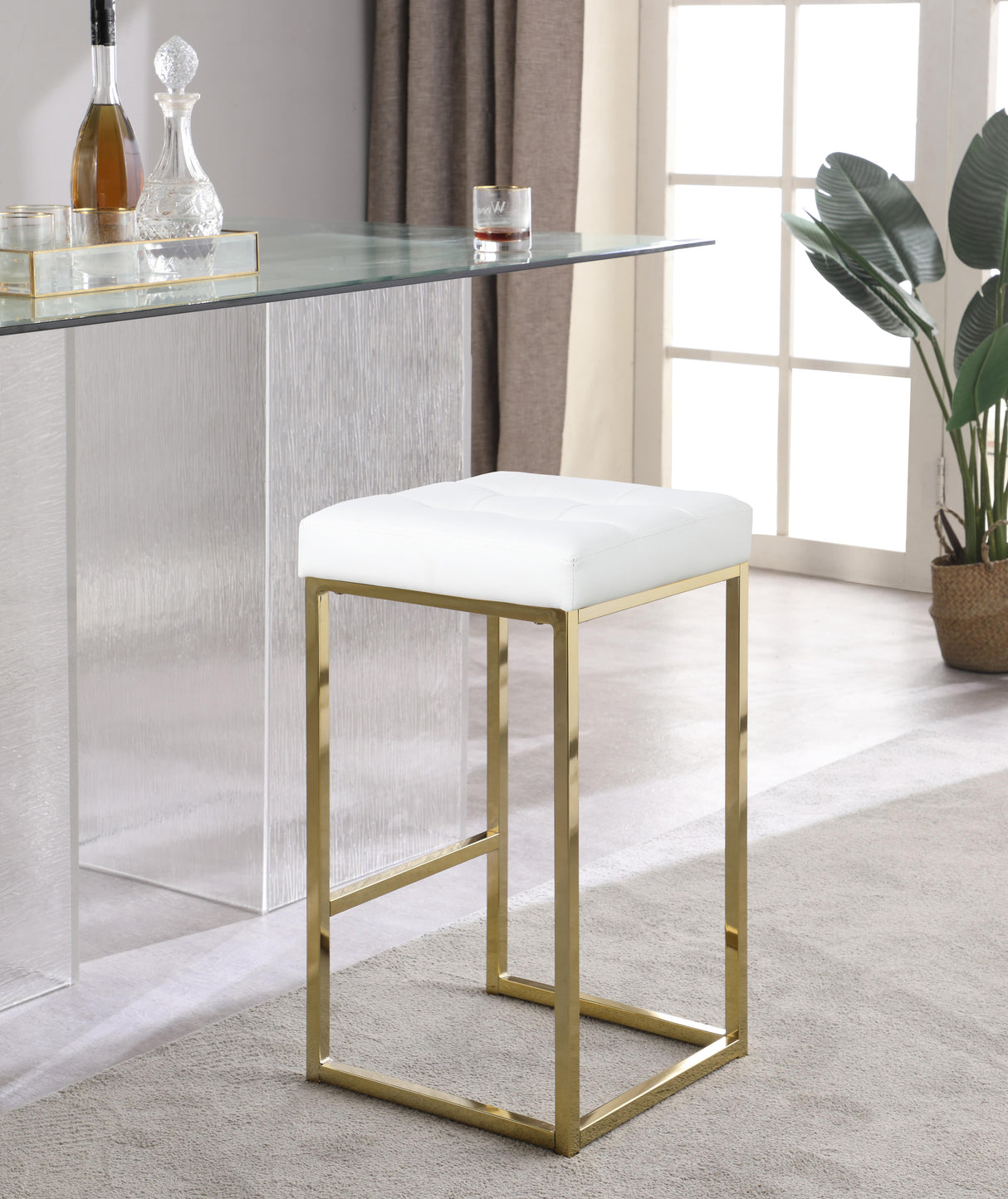 Nicola White Faux Leather Stool - galleria furniture outlet