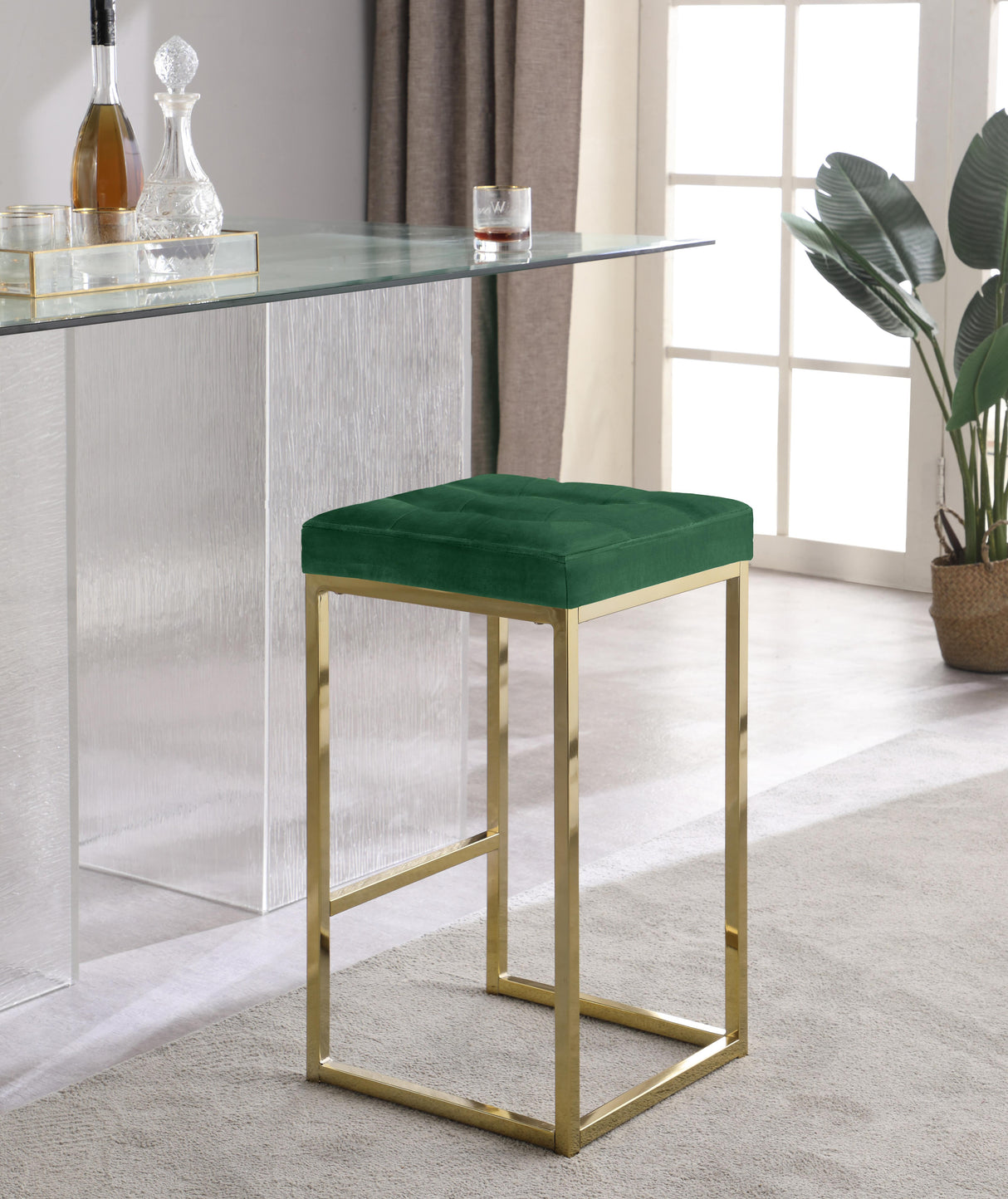 Nicola Green Velvet Stool - galleria furniture outlet