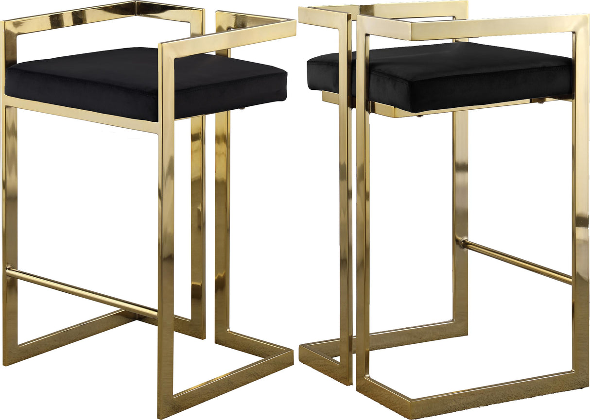 Ezra Black Velvet Stool - galleria furniture outlet