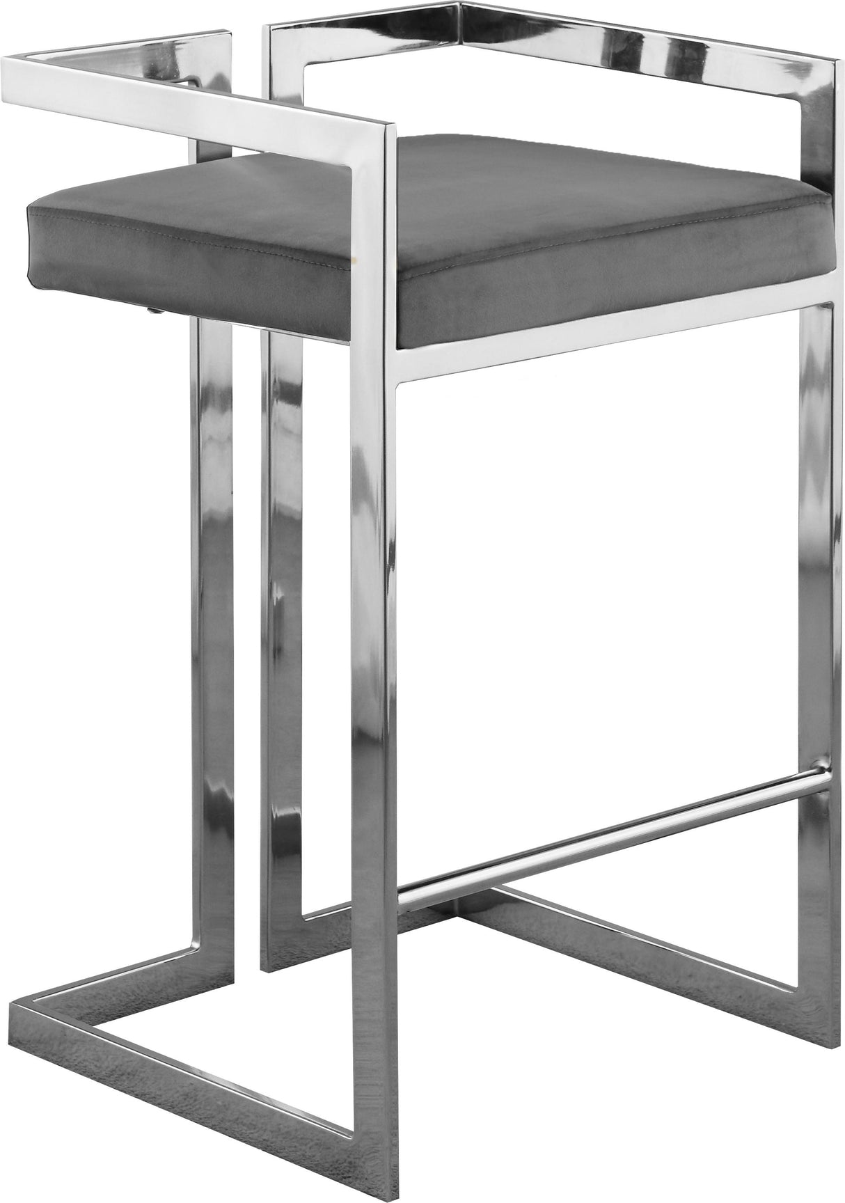 Ezra Grey Velvet Stool - galleria furniture outlet