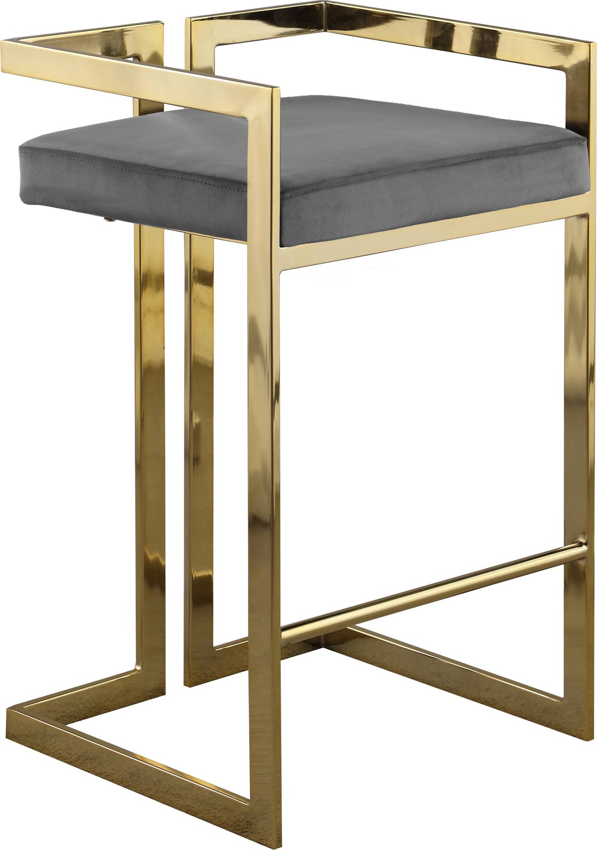 Ezra Grey Velvet Stool - galleria furniture outlet