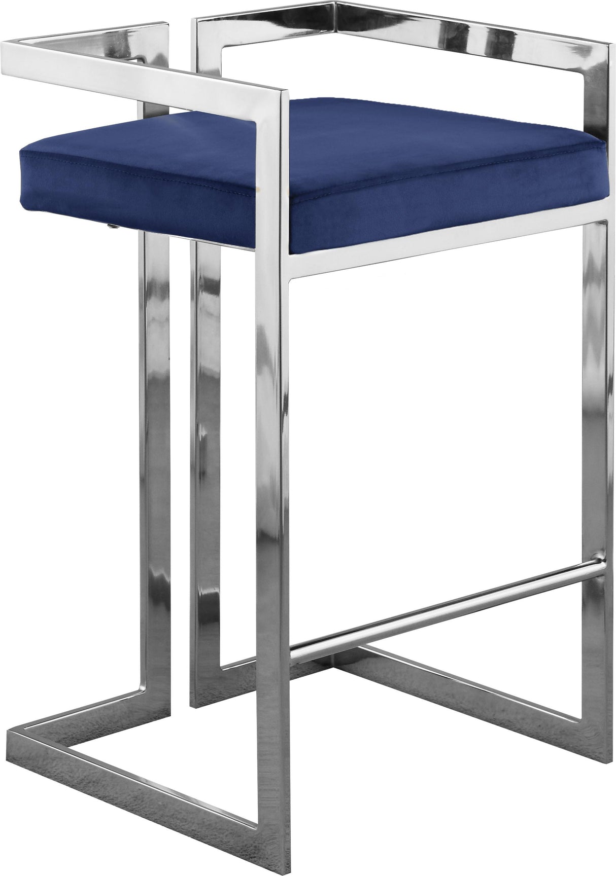 Ezra Navy Velvet Stool - galleria furniture outlet