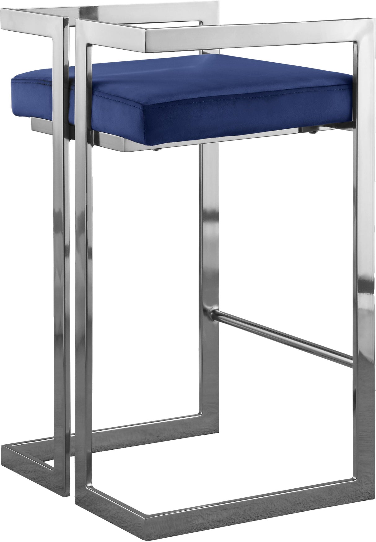 Ezra Navy Velvet Stool - galleria furniture outlet