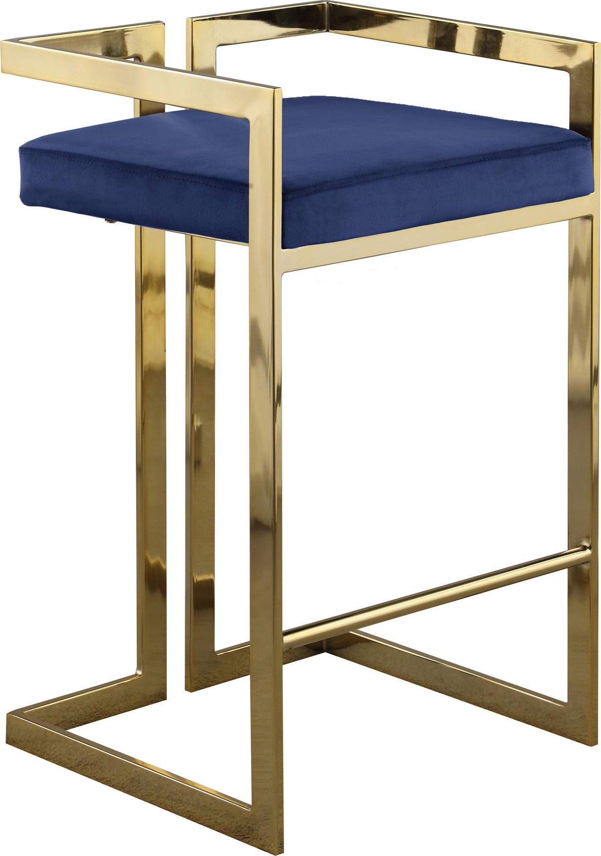 Ezra Navy Velvet Stool - galleria furniture outlet
