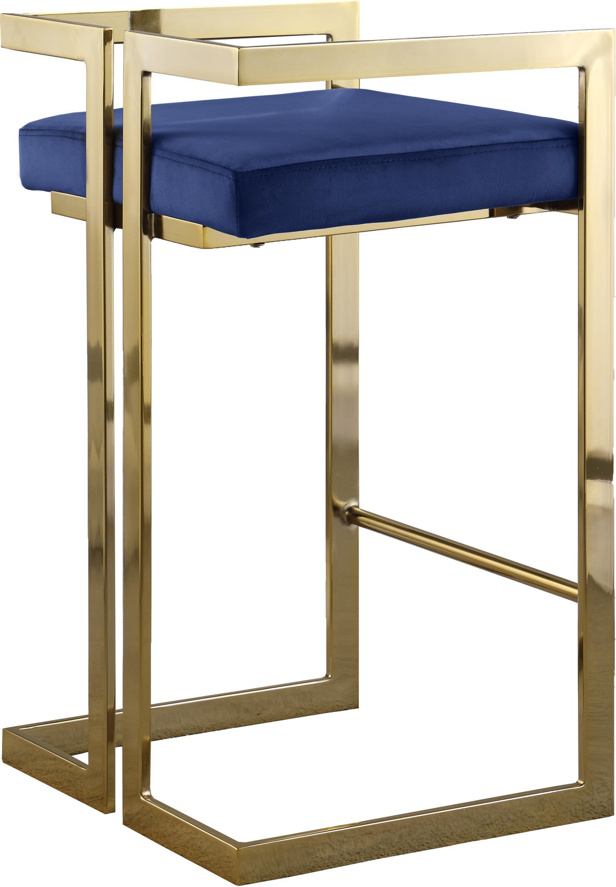 Ezra Navy Velvet Stool - galleria furniture outlet