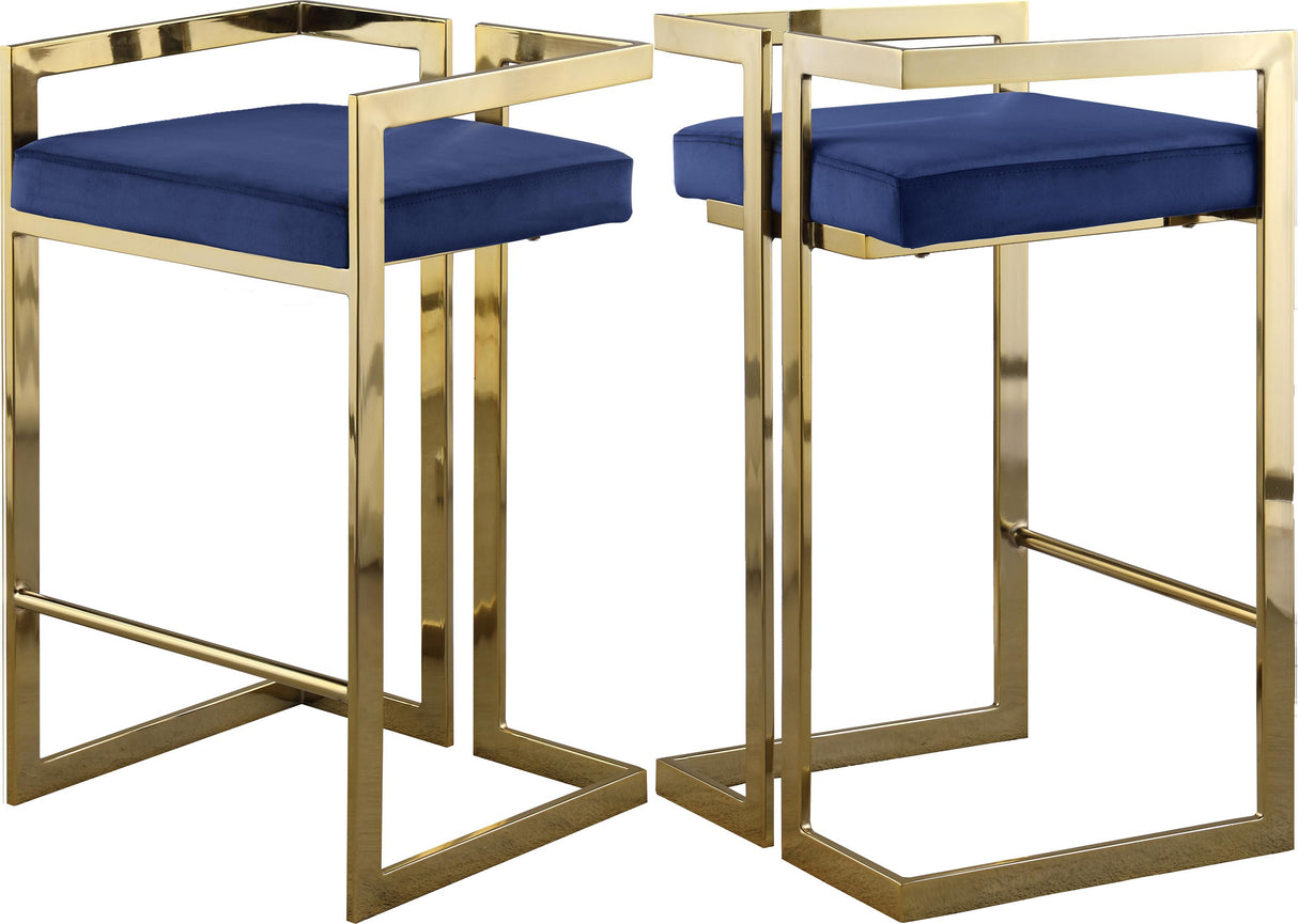 Ezra Navy Velvet Stool - galleria furniture outlet
