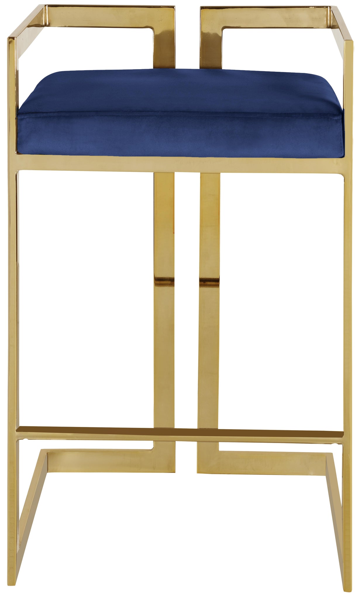 Ezra Navy Velvet Stool - galleria furniture outlet