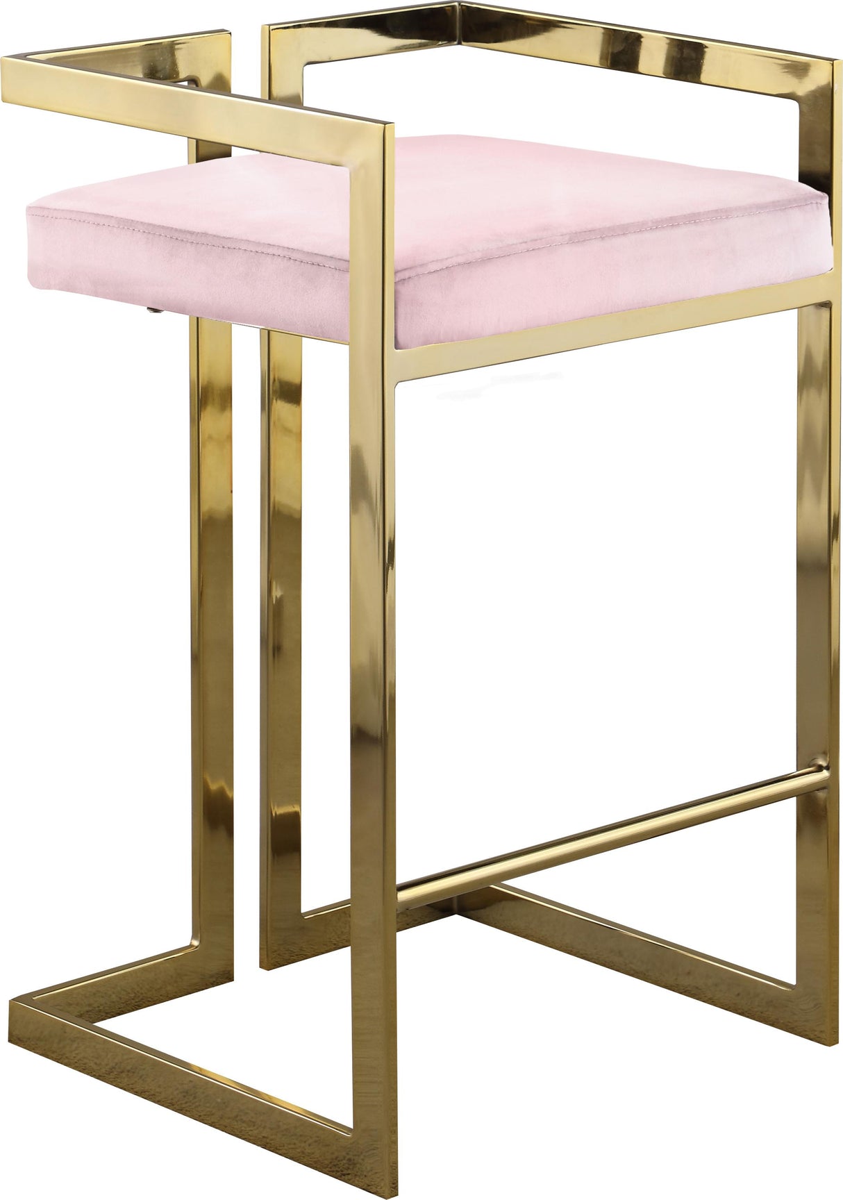 Ezra Pink Velvet Stool - galleria furniture outlet