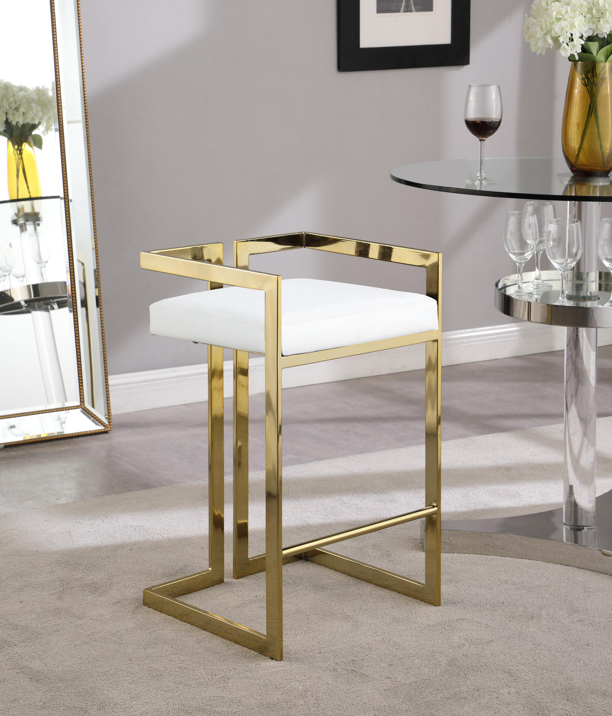 Ezra White Faux Leather Stool - galleria furniture outlet