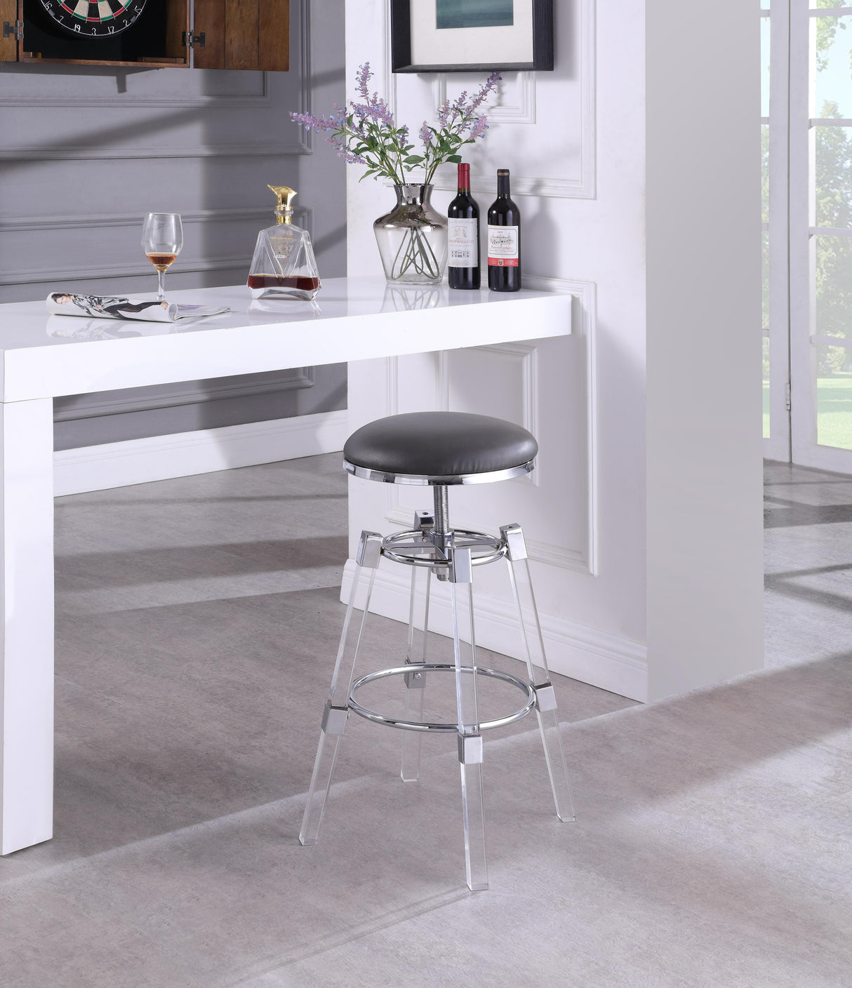 Venus Grey Faux Leather Adjustable Stool - galleria furniture outlet