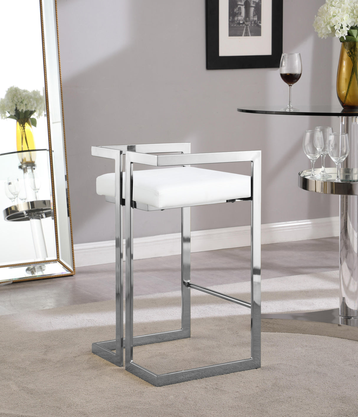 Ezra White Faux Leather Stool - galleria furniture outlet