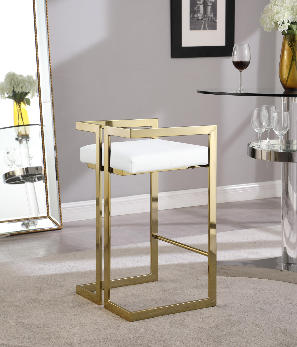 Ezra White Faux Leather Stool - galleria furniture outlet