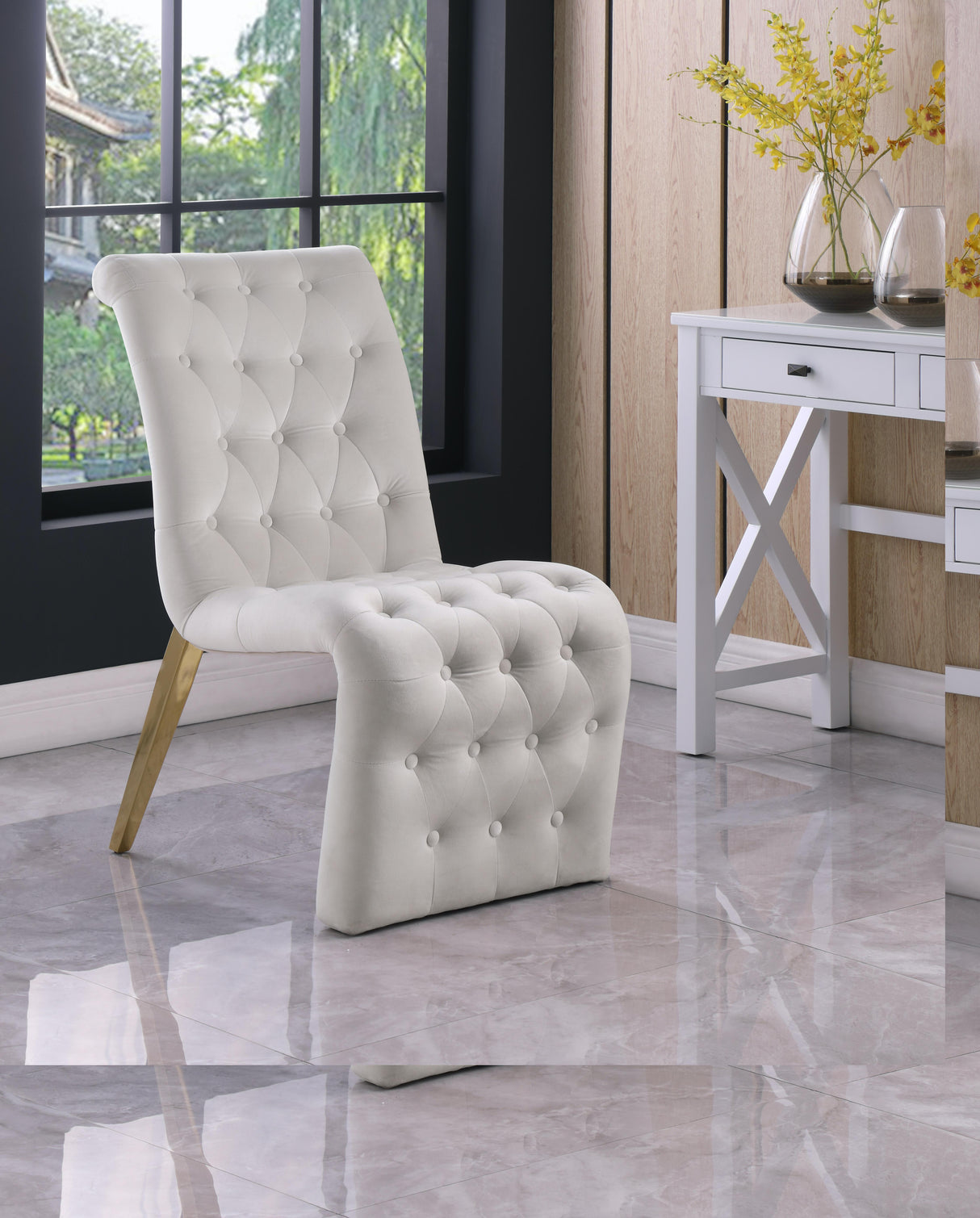Curve Cream Velvet Dining Chair - galleria furniture outlet