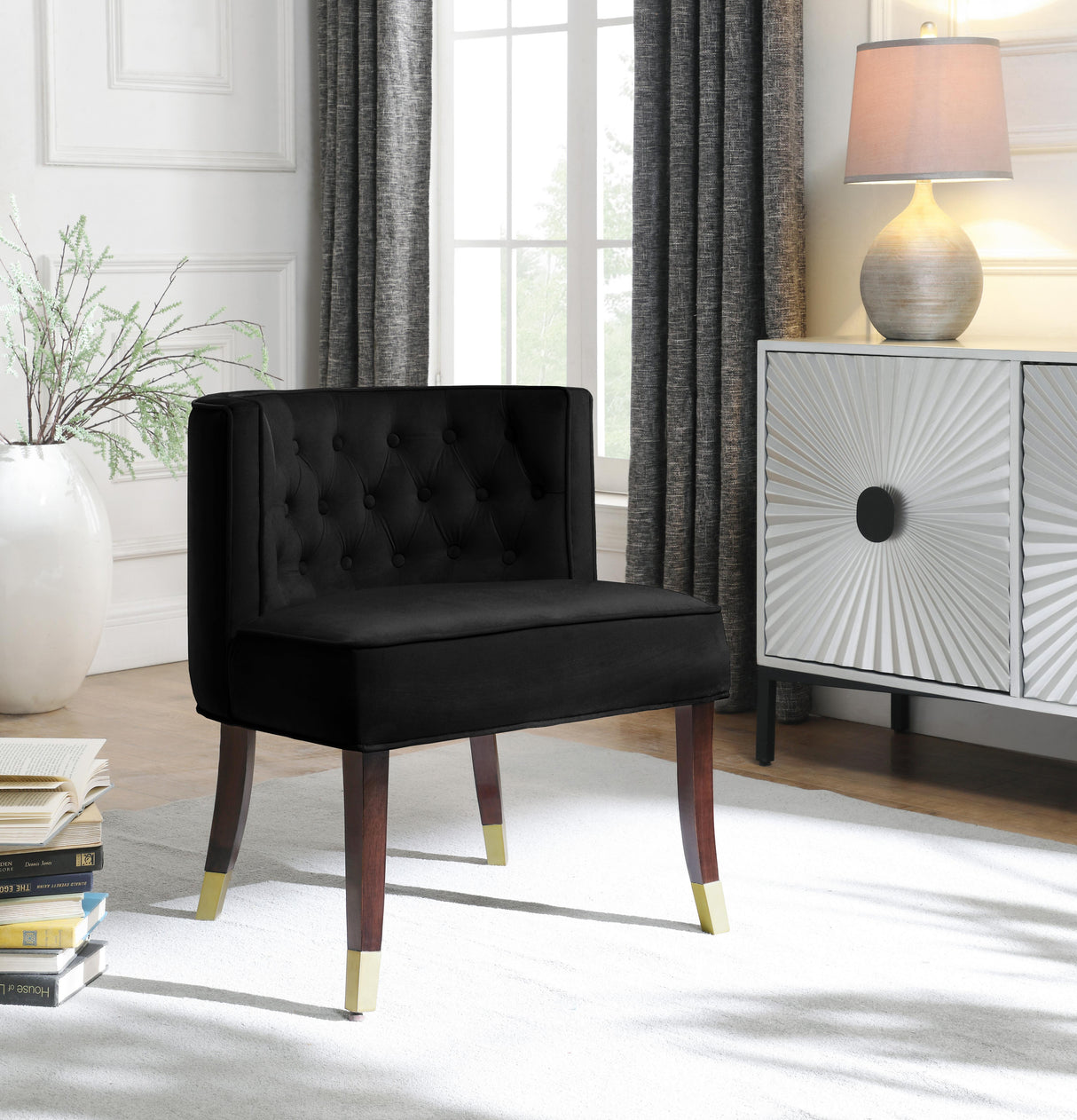 Perry Black Velvet Dining Chair - galleria furniture outlet