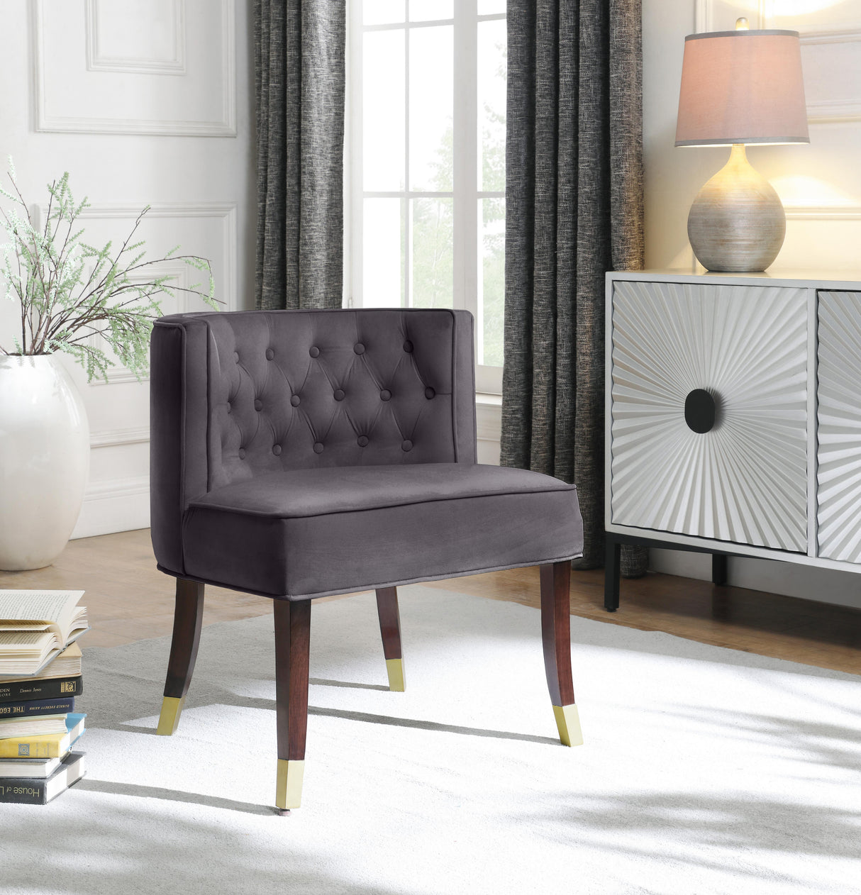 Perry Grey Velvet Dining Chair - galleria furniture outlet