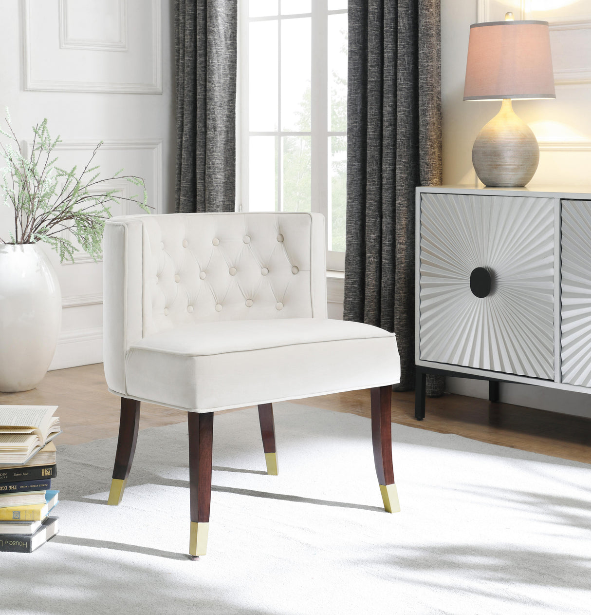 Perry Cream Velvet Dining Chair - galleria furniture outlet