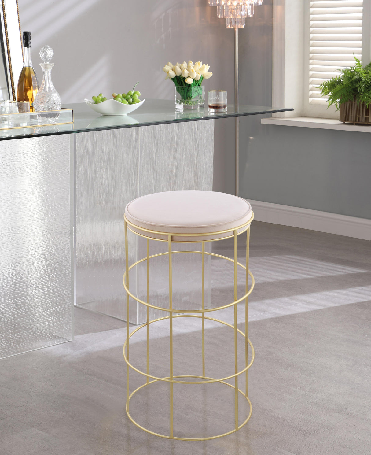 Rebar Cream Velvet Counter Stool - galleria furniture outlet