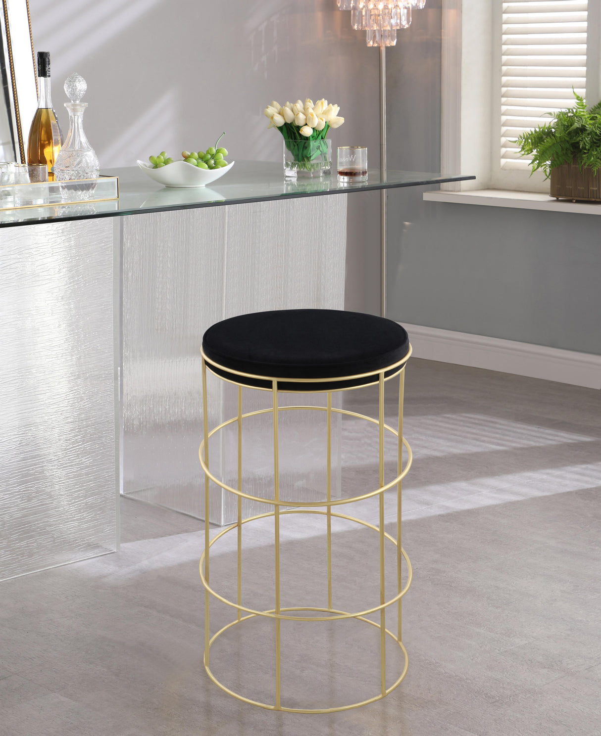 Rebar Black Velvet Counter Stool - galleria furniture outlet