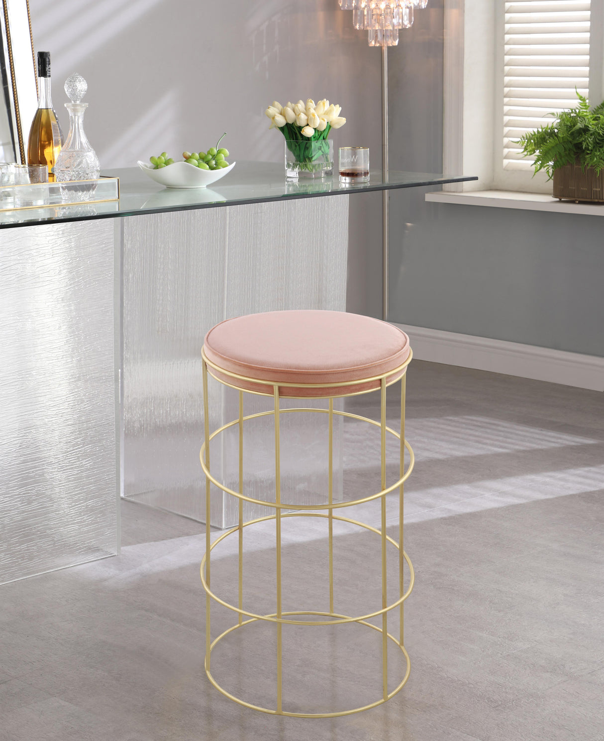 Rebar Pink Velvet Counter Stool - galleria furniture outlet