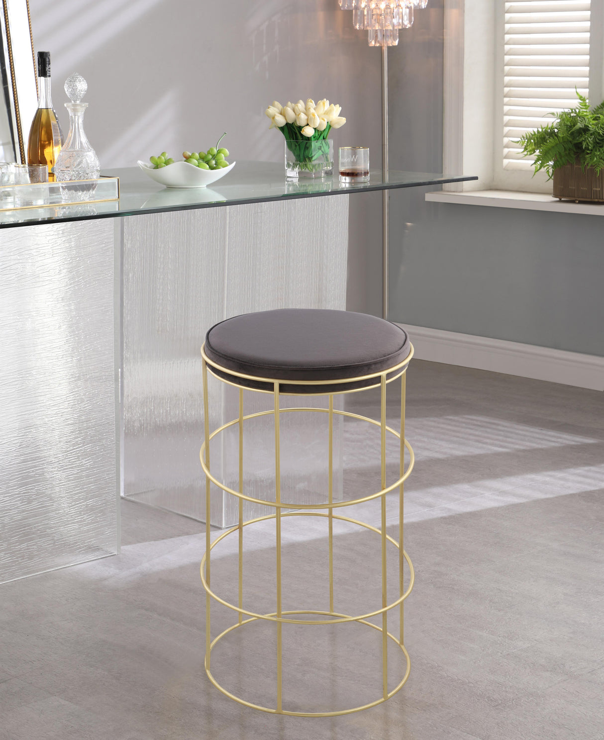 Rebar Grey Velvet Counter Stool - galleria furniture outlet