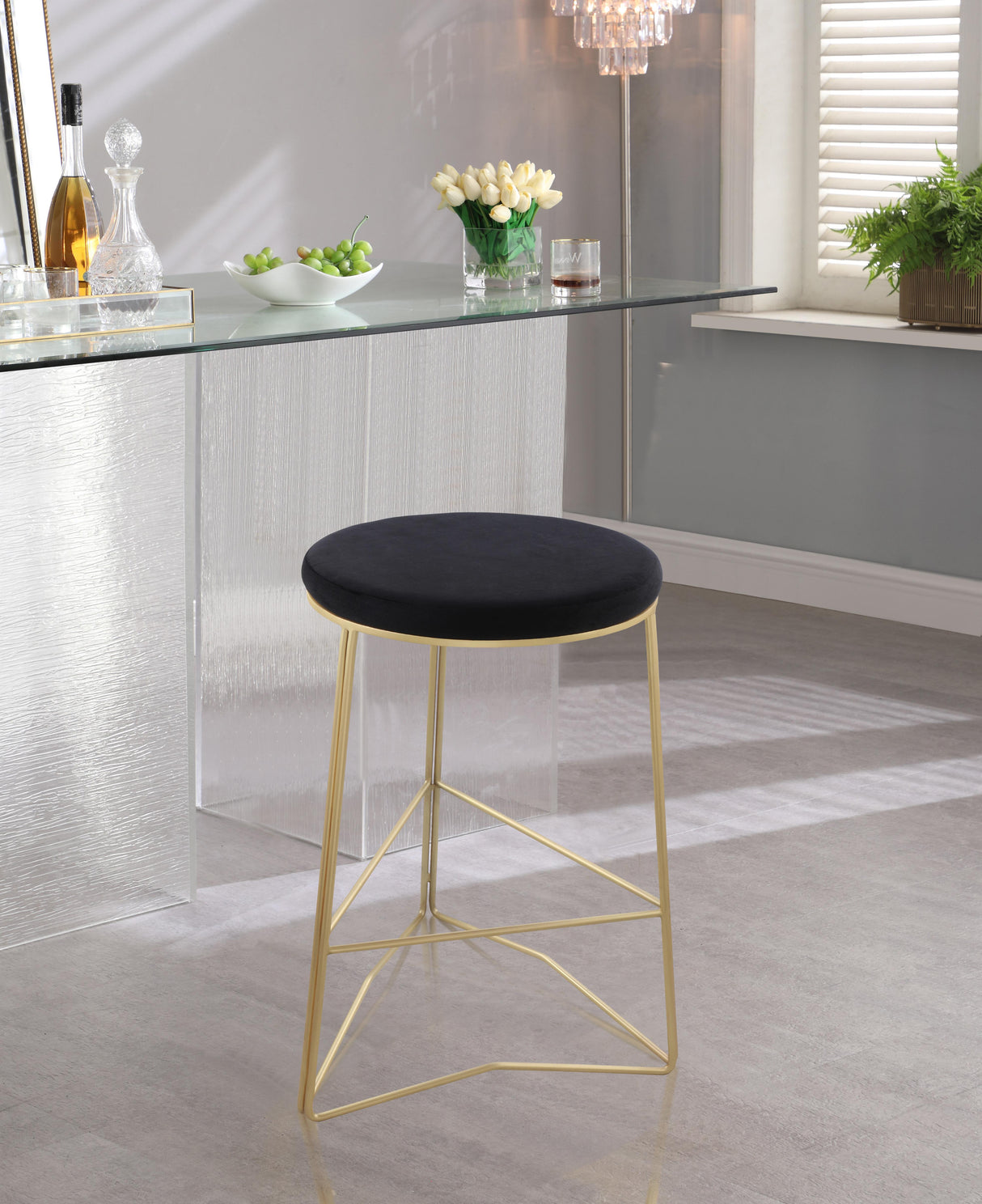 Tres Black Velvet Counter Stool - galleria furniture outlet