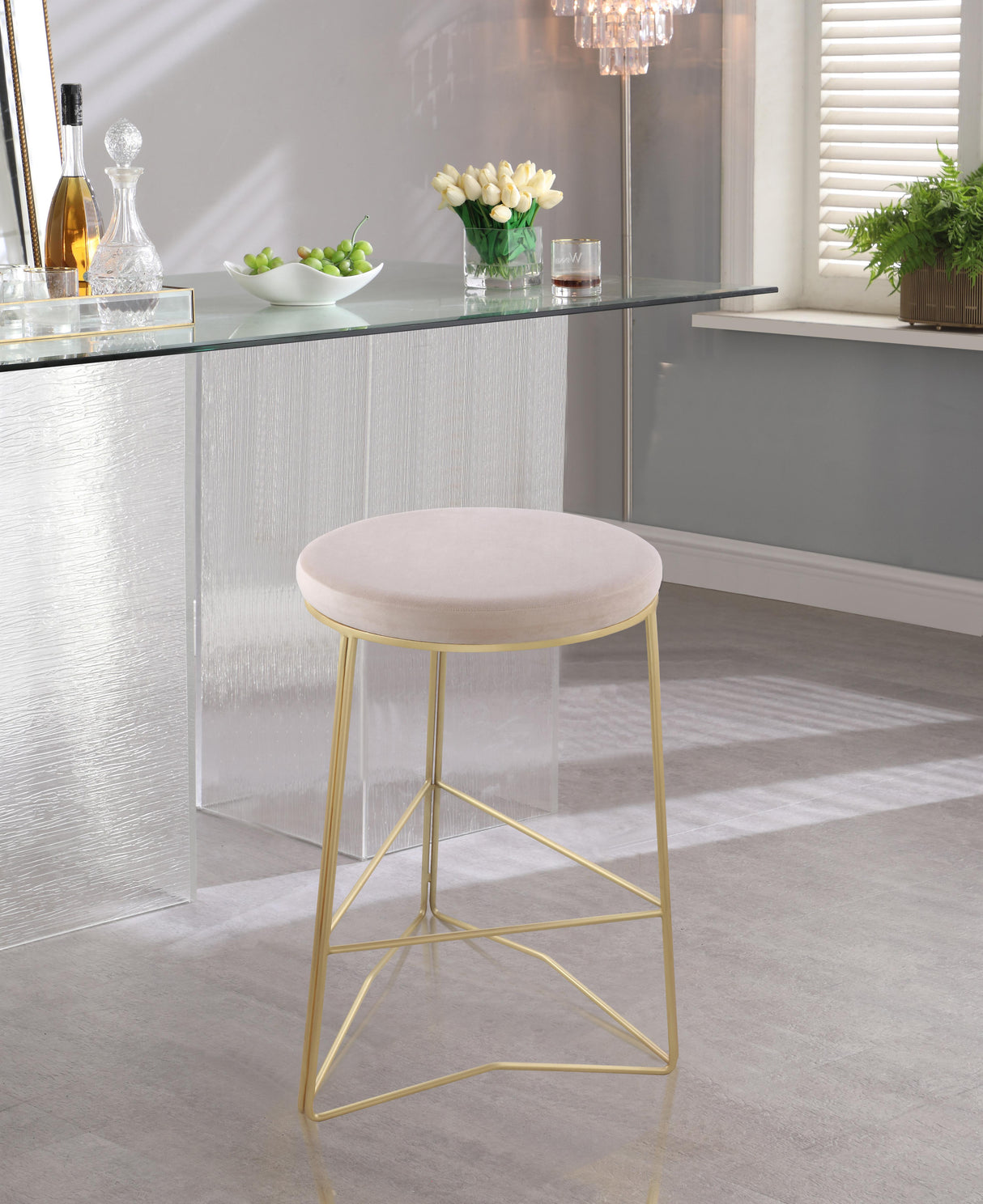 Tres Cream Velvet Counter Stool - galleria furniture outlet