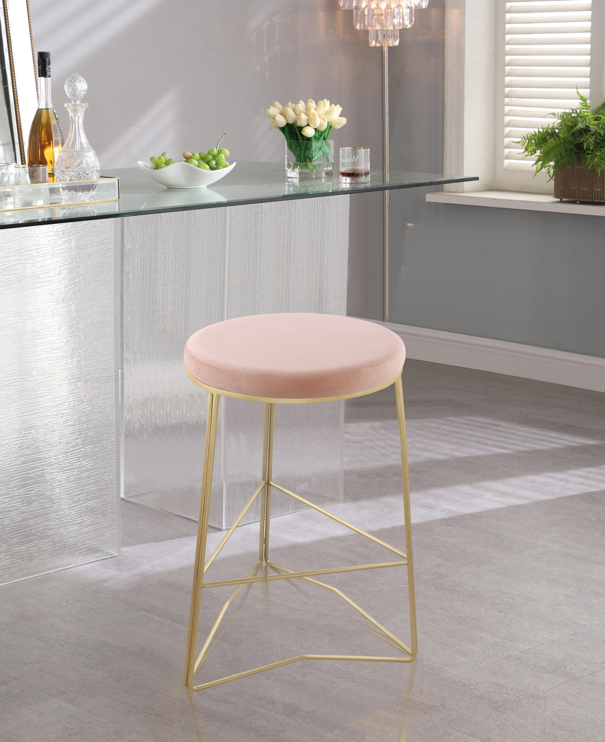 Tres Pink Velvet Counter Stool - galleria furniture outlet