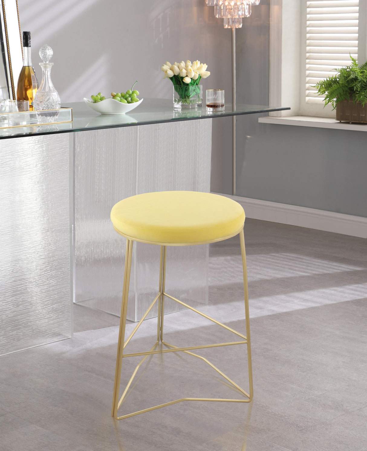 Tres Yellow Velvet Counter Stool - galleria furniture outlet