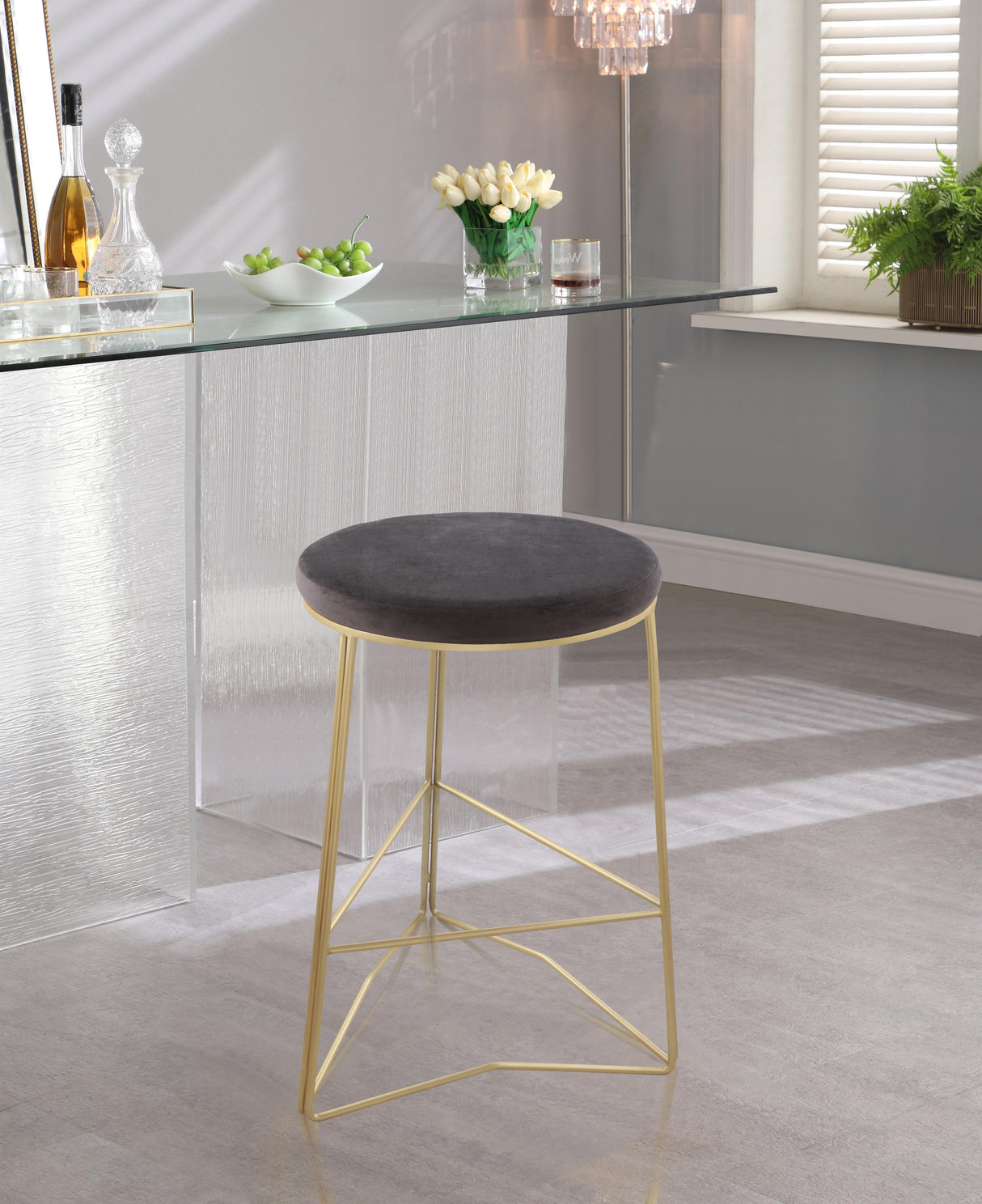 Tres Grey Velvet Counter Stool - galleria furniture outlet
