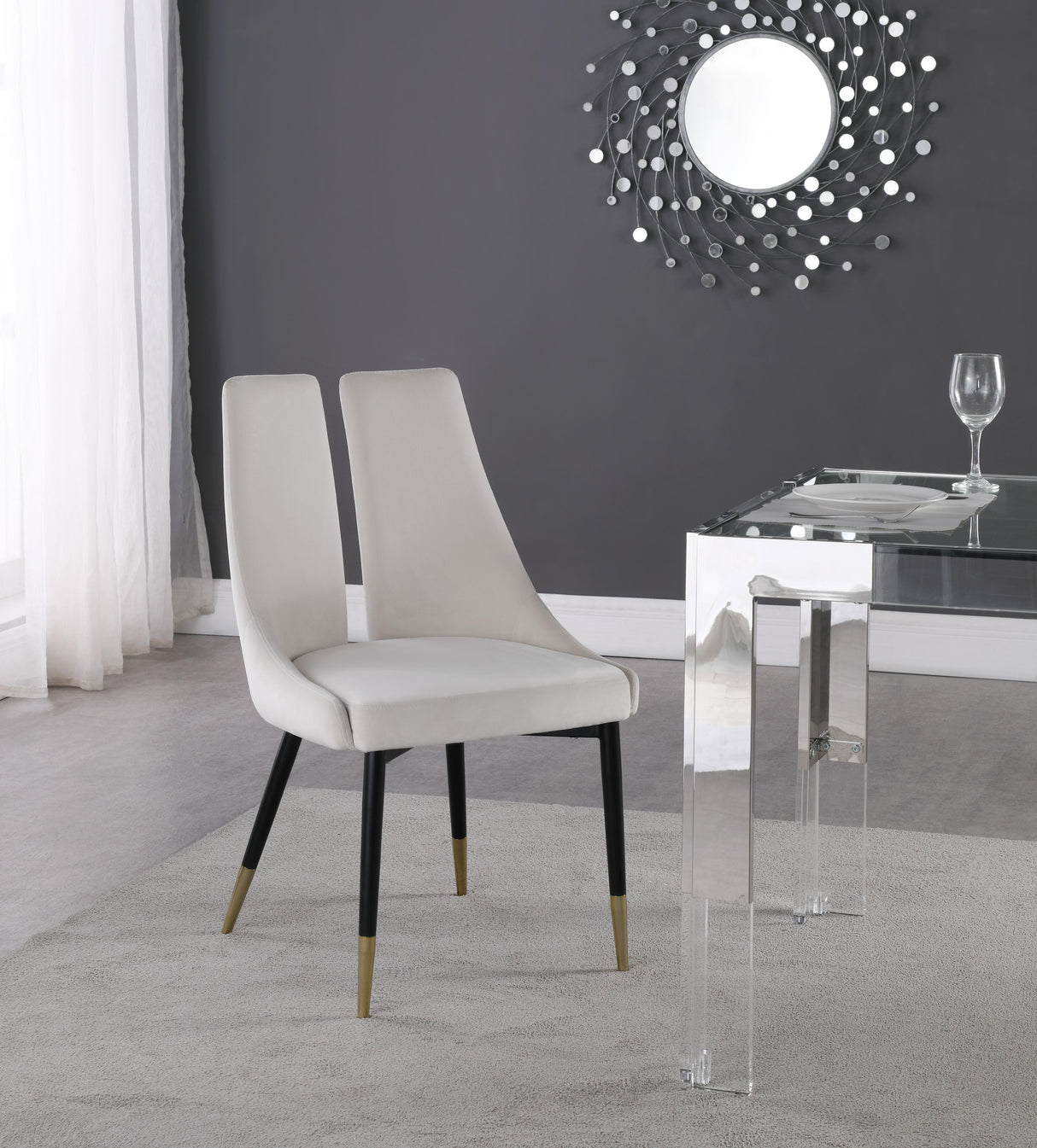 Sleek Cream Velvet Dining Chair - galleria furniture outlet