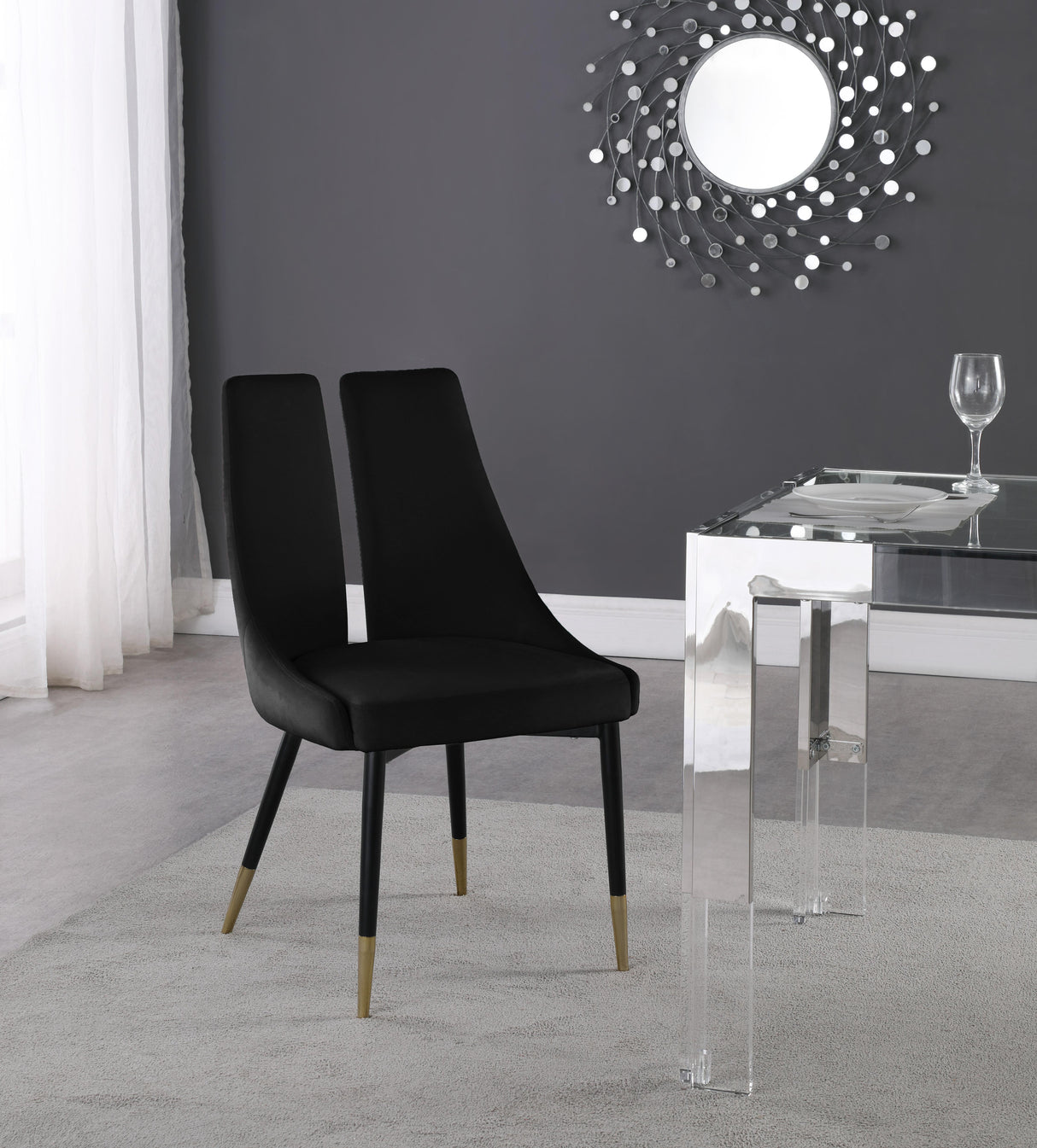Sleek Black Velvet Dining Chair - galleria furniture outlet