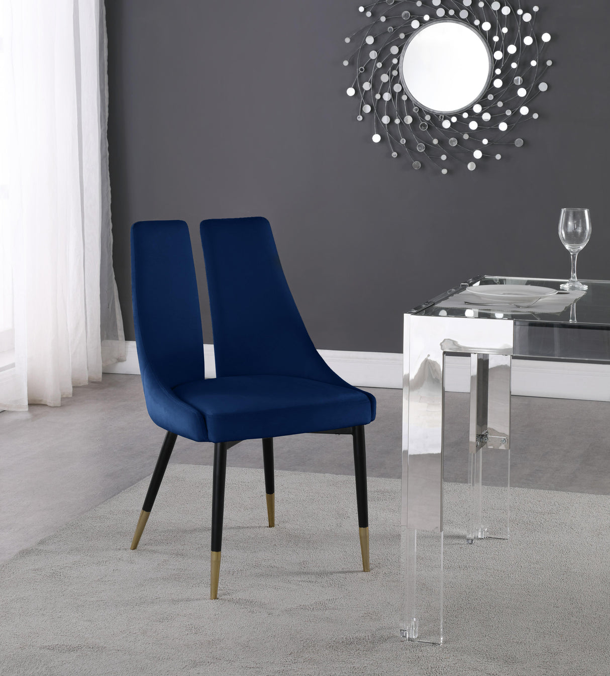 Sleek Navy Velvet Dining Chair - galleria furniture outlet