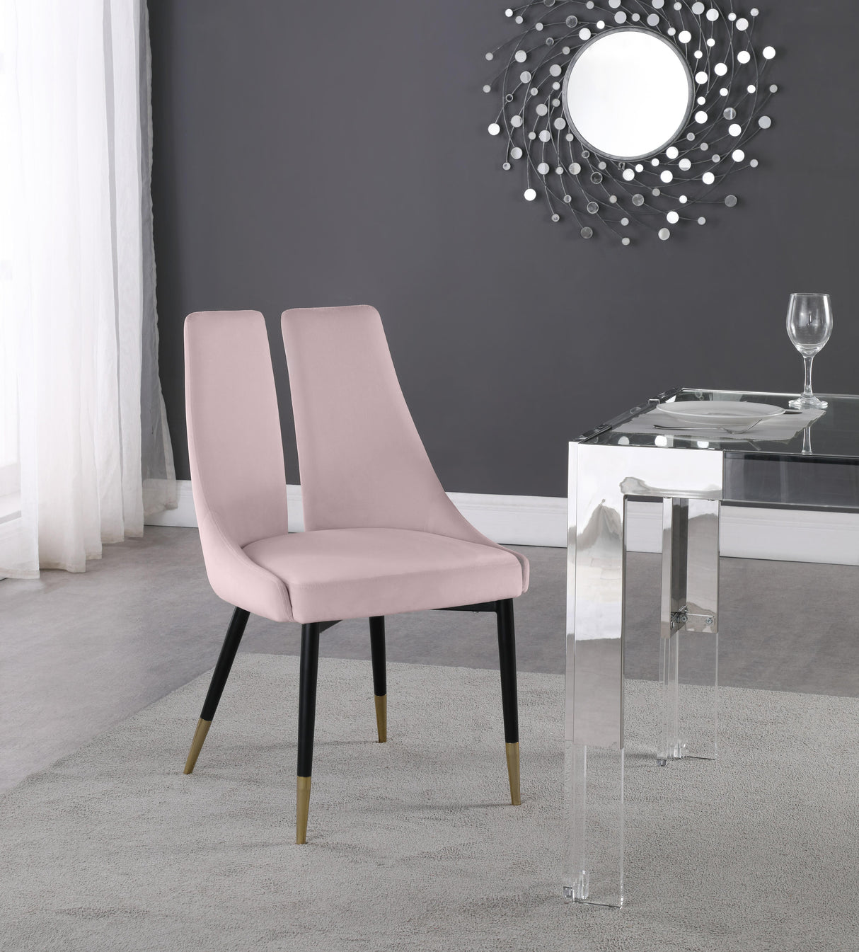 Sleek Pink Velvet Dining Chair - galleria furniture outlet