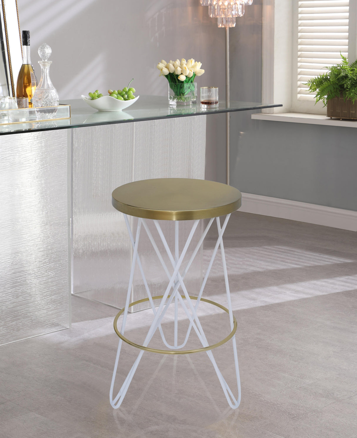 Mercury White / Gold Counter Stool - galleria furniture outlet