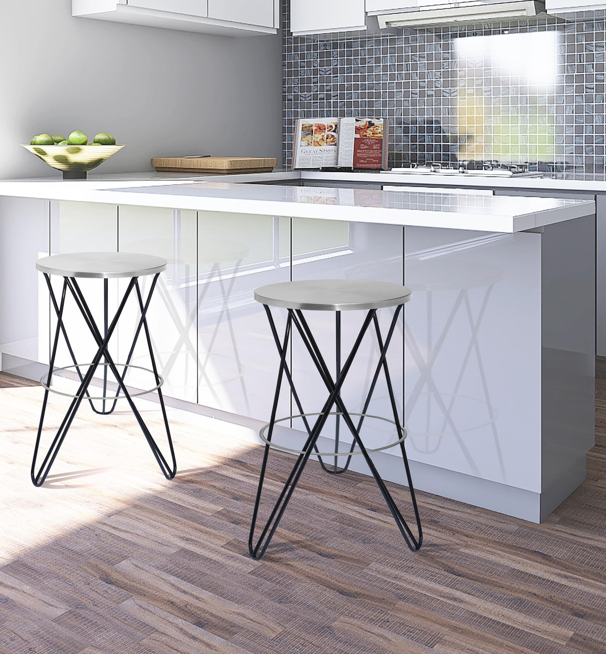 Mercury Black / Silver Counter Stool - galleria furniture outlet