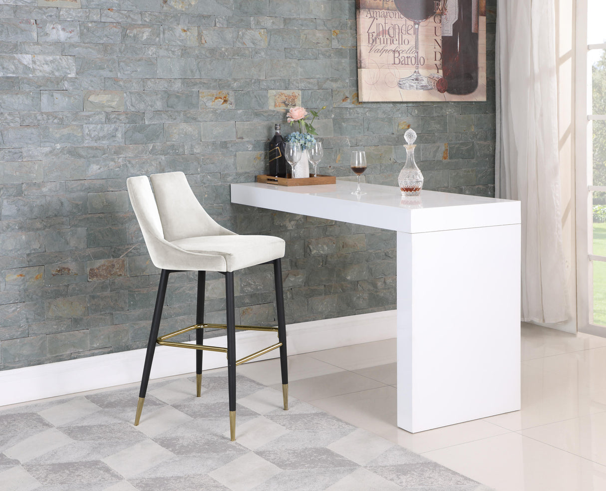 Sleek Cream Velvet Stool - galleria furniture outlet