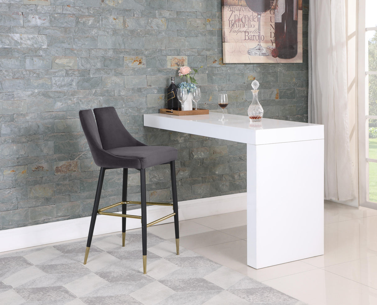 Sleek Grey Velvet Stool - galleria furniture outlet