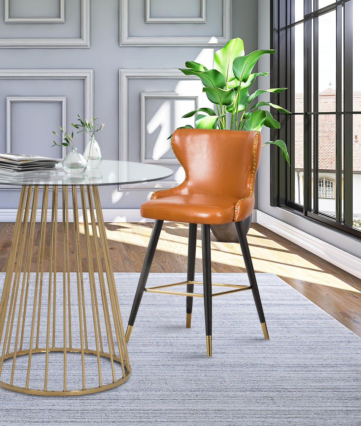 Hendrix Cognac Faux Leather Counter/Bar Stool - galleria furniture outlet