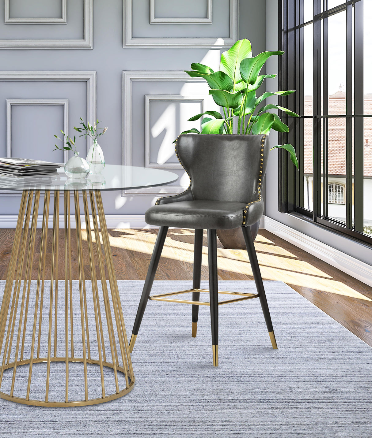 Hendrix Grey Faux Leather Counter/Bar Stool - galleria furniture outlet