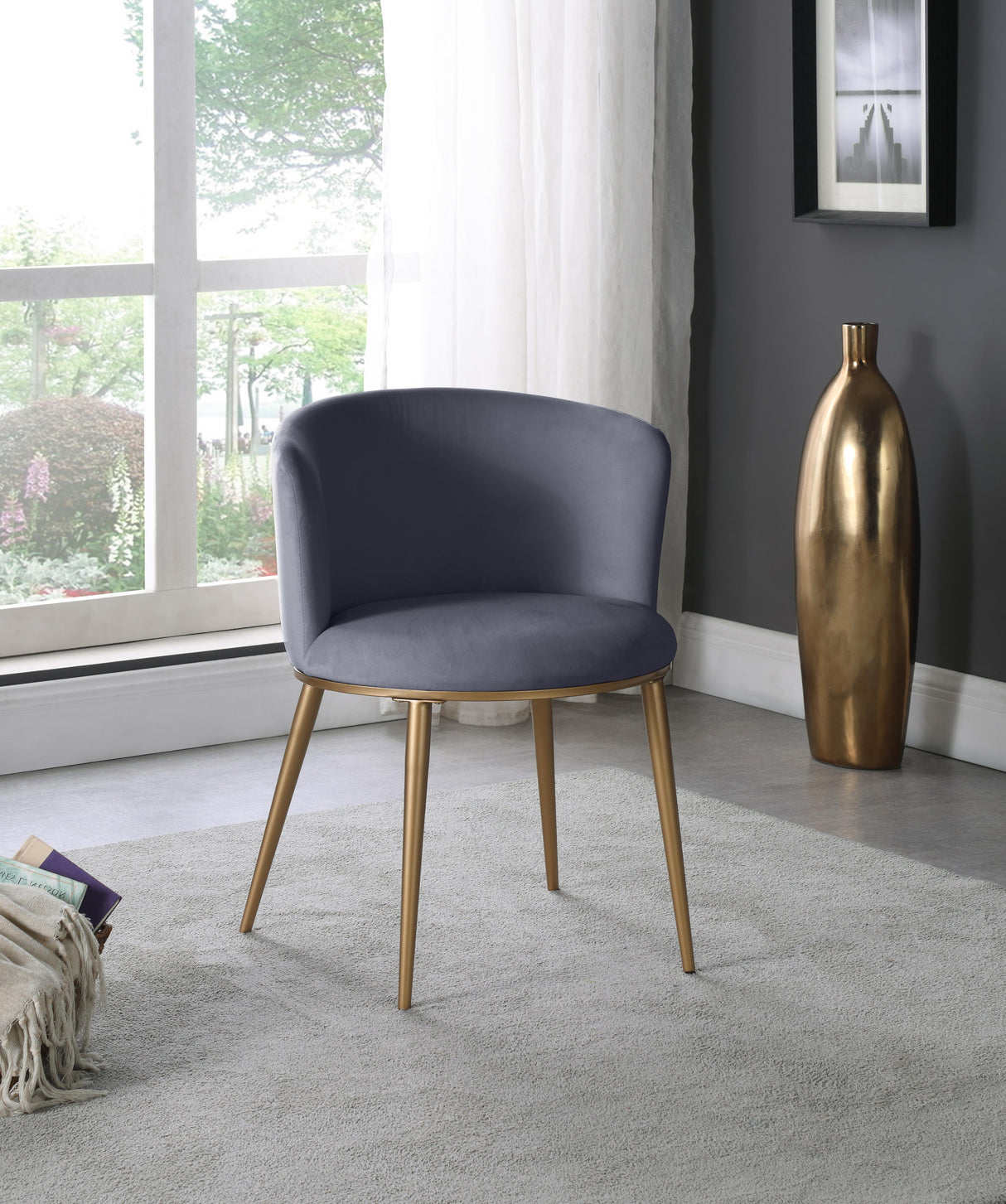 Skylar Grey Velvet Dining Chair - galleria furniture outlet