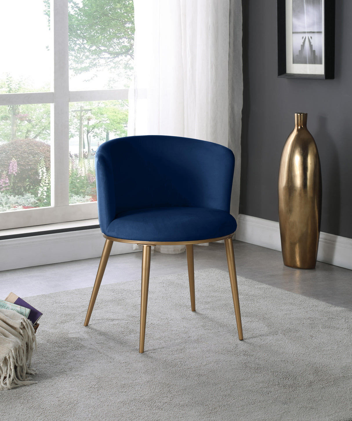 Skylar Navy Velvet Dining Chair - galleria furniture outlet