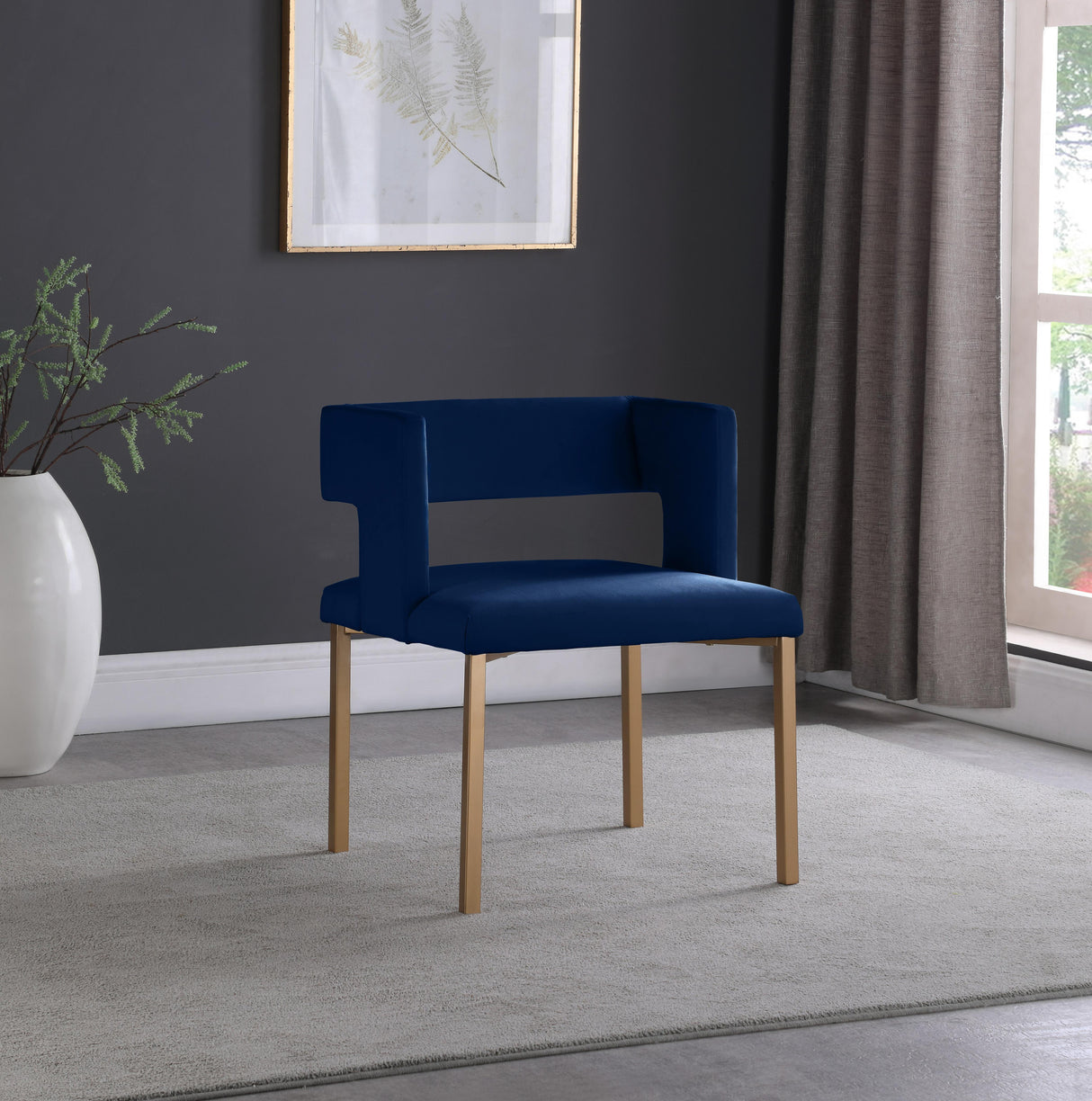 Caleb Navy Velvet Dining Chair - galleria furniture outlet