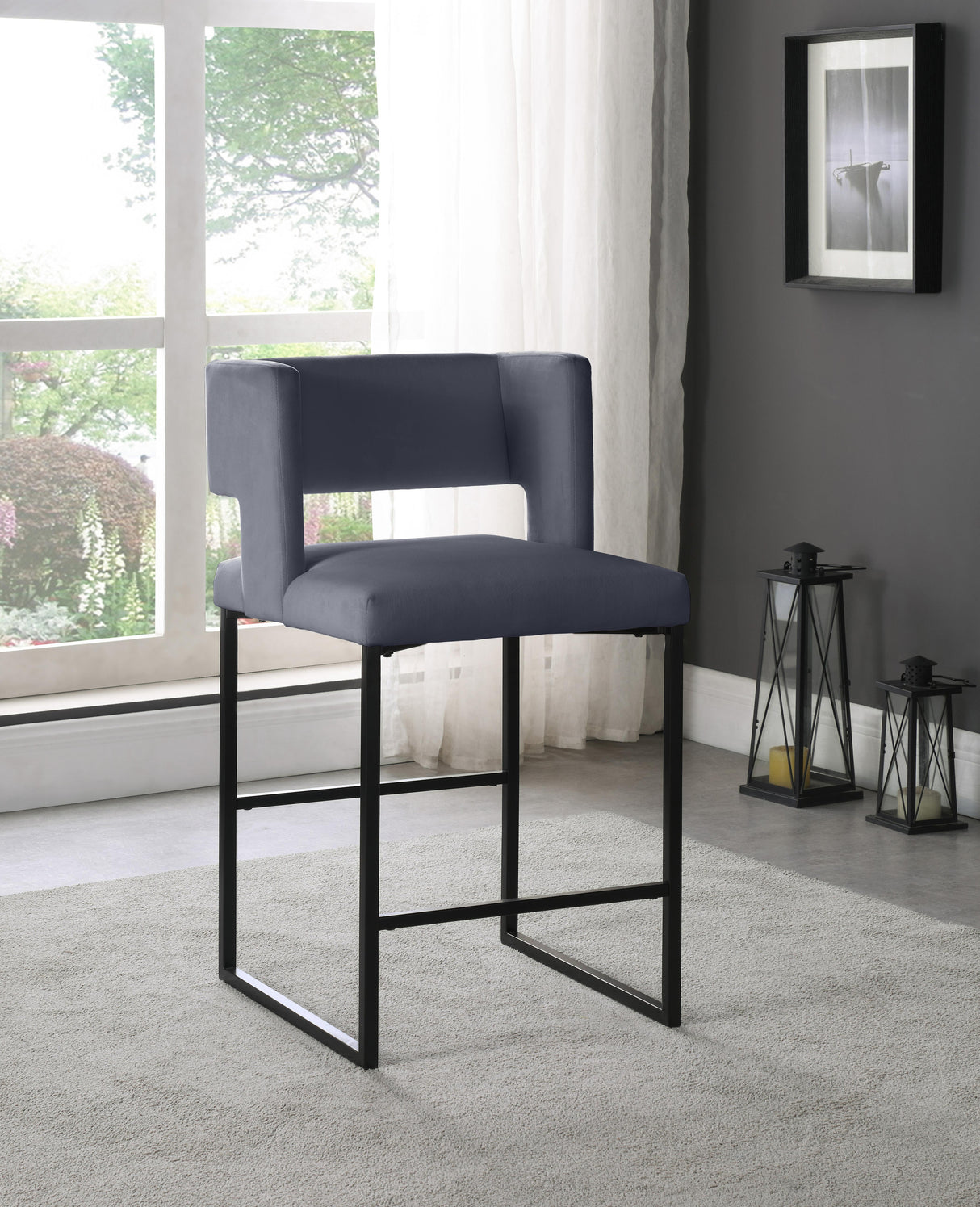 Caleb Grey Velvet Counter Stool - galleria furniture outlet