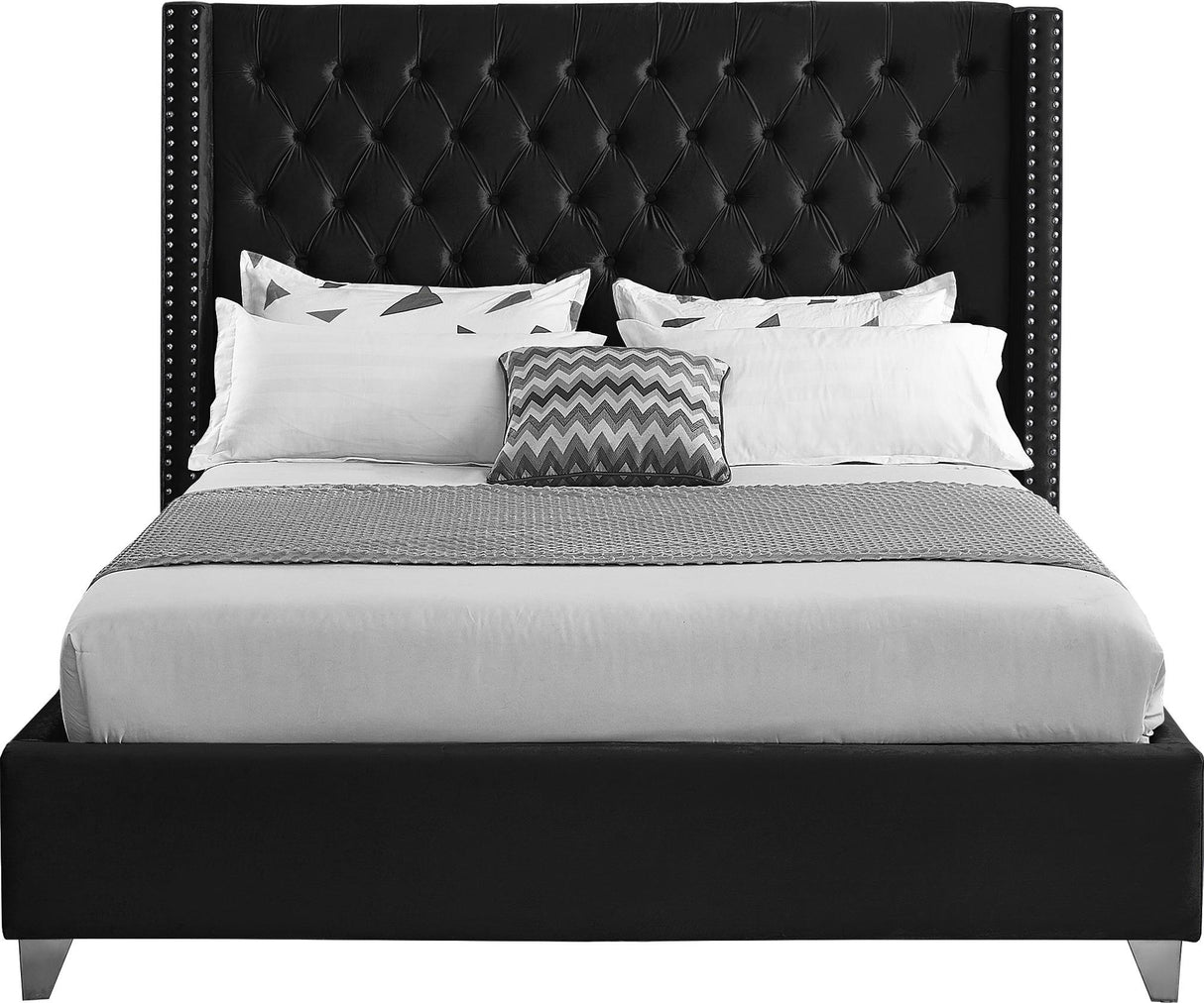 Aiden Black Velvet King Bed - galleria furniture outlet