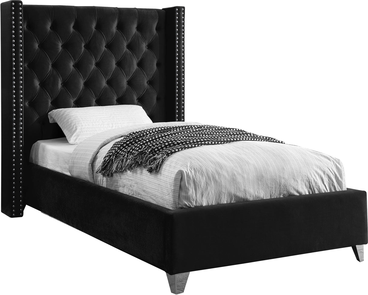 Aiden Black Velvet Twin Bed - galleria furniture outlet