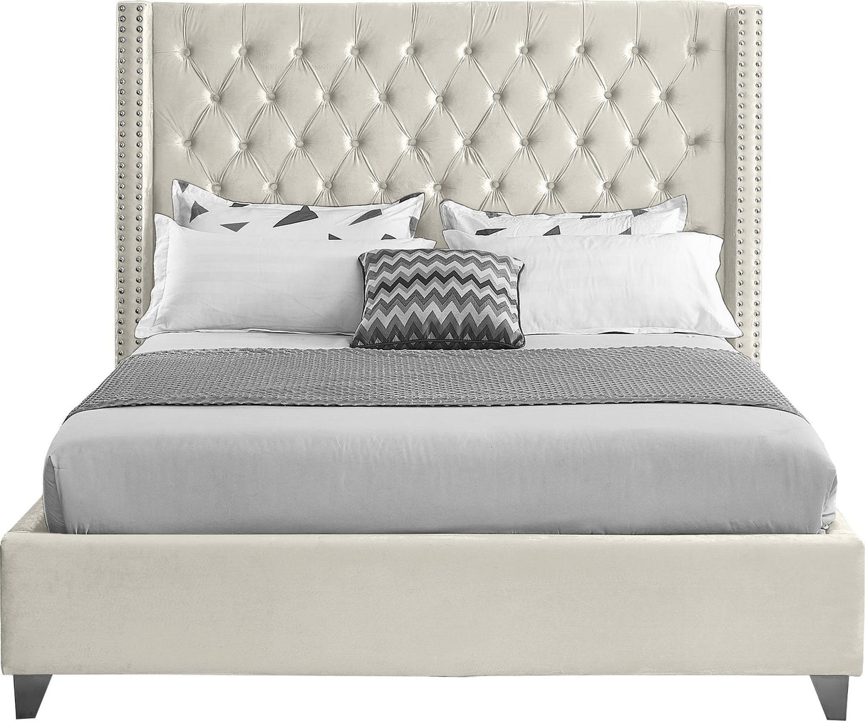 Aiden Cream Velvet King Bed - galleria furniture outlet