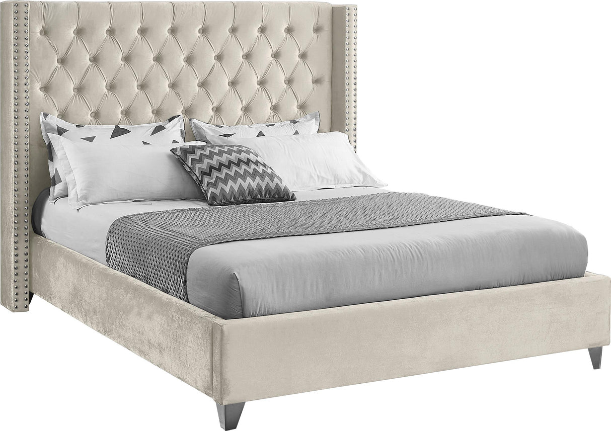 Aiden Cream Velvet Queen Bed - galleria furniture outlet