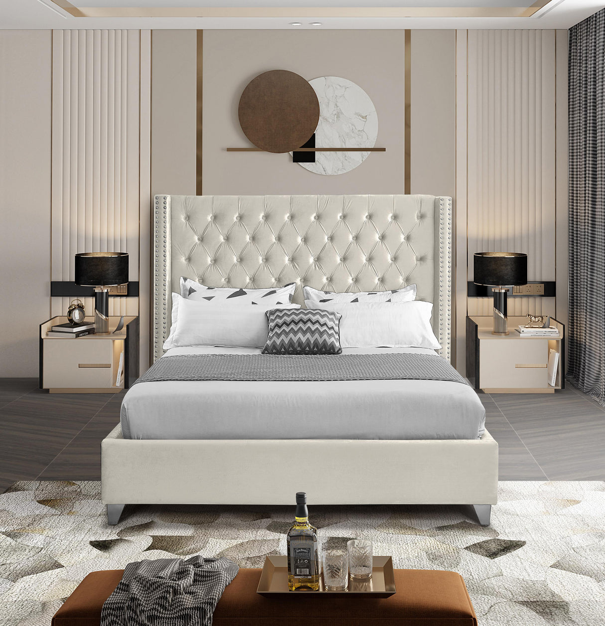 Aiden Cream Velvet Full Bed - galleria furniture outlet